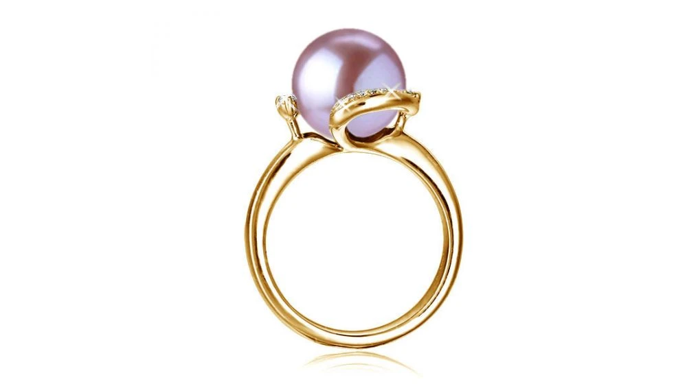 Bague Voluptueuse Or Jaune Et Perle De Culture Blanche - Diamant Pavé 9 Bague Voluptueuse Or Jaune Et Perle De Culture Blanche - Diamant Pavé – Image 9