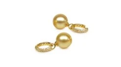 Dormeuses Anneaux Or Jaune Diamants Pavés - Perles Australie