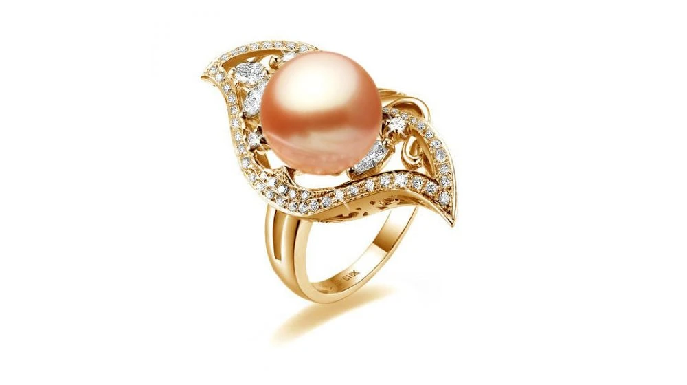 Bague Végétale Or Jaune - Perle Eau Douce Blanche De Culture, Diamants 4 Bague Végétale Or Jaune - Perle Eau Douce Blanche De Culture, Diamants – Image 4