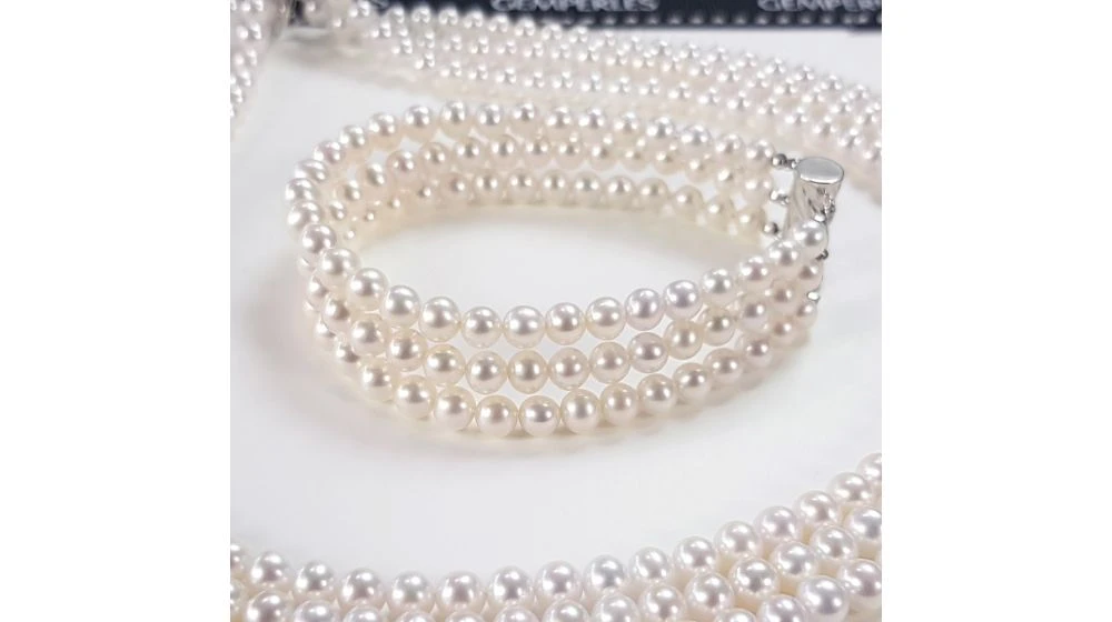 Bracelet 3 Rangs De Perles Mariage. Triple Rangée. 5/5.5mm 1 Bracelet 3 Rangs De Perles Mariage. Triple Rangée. 5/5.5mm