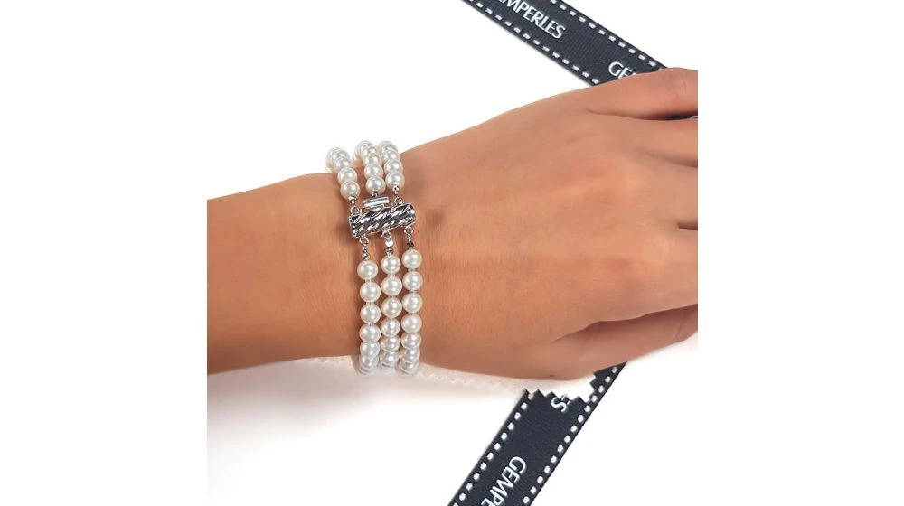 Bracelet 3 Rangs De Perles Mariage. Triple Rangée. 5/5.5mm 3 Bracelet 3 Rangs De Perles Mariage. Triple Rangée. 5/5.5mm – Image 3