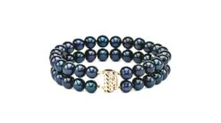 Bracelet Double Perles Eau Douce Noires - 7/7.5mm, AAA