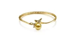 Bracelet Végétal Jonc Or Jaune - Perle D'Australie Dorée - Diamants