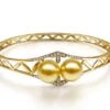 Bracelet Joaillerie Jonc - 2 Perles D'Australie Dorées - Or, Diamants