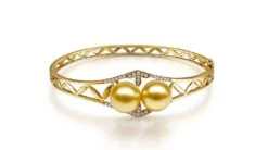 Bracelet Joaillerie Jonc - 2 Perles D'Australie Dorées - Or, Diamants