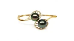 Bracelet Perles De Tahiti Noires Sur Jonc D'or Jaune Et Diamants