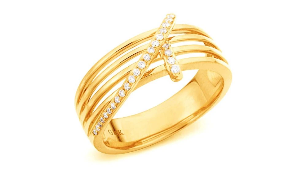 Bague 4 Anneaux Liés - Or Jaune - Diamants Sertis Grains 1 Bague 4 Anneaux Liés - Or Jaune - Diamants Sertis Grains