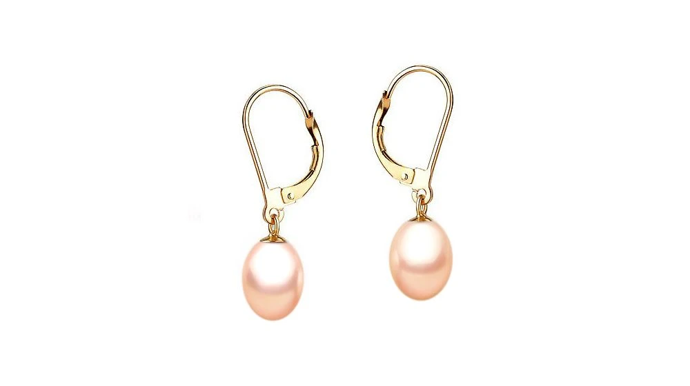 Boucles D'oreilles Perles Roses De Culture 8/8.5mm - Dormeuses Or Jaune 1 Boucles D'oreilles Perles Roses De Culture 8/8.5mm - Dormeuses Or Jaune