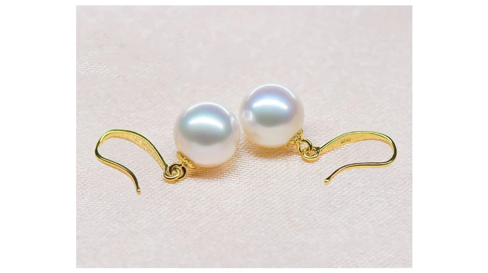 Boucles Oreilles Crochets Or Jaune Et Perles Akoya Blanches - 7/7.5mm 5 Boucles Oreilles Crochets Or Jaune Et Perles Akoya Blanches - 7/7.5mm – Image 5