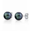 Boucles Oreilles Perles Akoya Noires Japon 7/7.5mm. AAA, Or Blanc