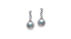 Pendants Oreilles Miya. Perles Akoya Japon. Or Blanc, Diamants