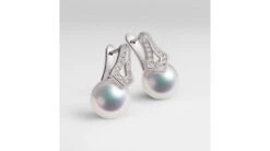 Boucles Oreilles Perles Japon. Pendants Michiko Or Blanc, Diamants. -Maria || Simplicity Soldes eaaw022 2