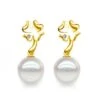Boucles Oreilles Pendants - Perles Akoya - AAA - Or Jaune Et Diamants