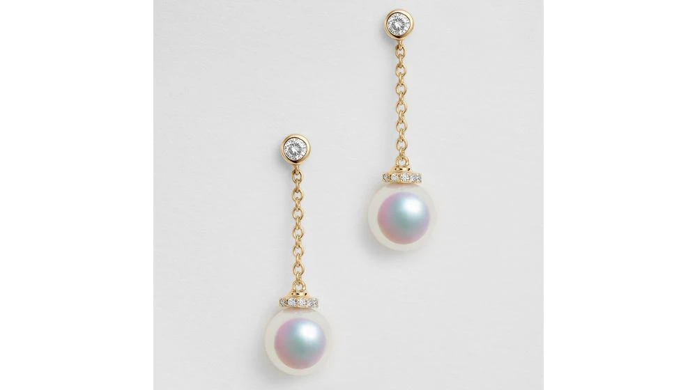 Pendantes Chainette Forçat. Perles Akoya Or Jaune Et Diamants 5 Pendantes Chainette Forçat. Perles Akoya Or Jaune Et Diamants – Image 5