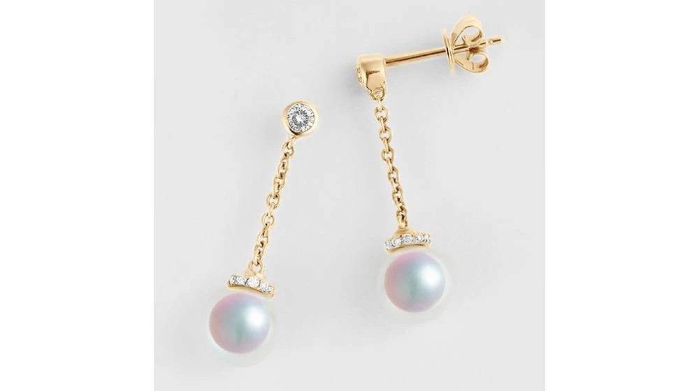 Pendantes Chainette Forçat. Perles Akoya Or Jaune Et Diamants 6 Pendantes Chainette Forçat. Perles Akoya Or Jaune Et Diamants – Image 6