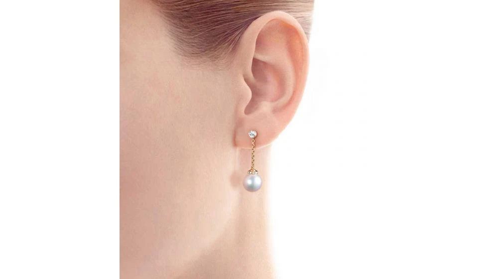 Pendantes Chainette Forçat. Perles Akoya Or Jaune Et Diamants 2 Pendantes Chainette Forçat. Perles Akoya Or Jaune Et Diamants – Image 2