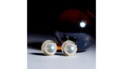 Boucles Oreilles Couronne Or Jaune Diamants. Perles Akoya -Maria || Simplicity Soldes eaay025 6 1