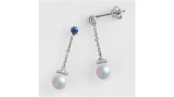 Boucles Pendantes Perles Akoya. Or Blanc, Saphirs Et Diamants -Maria || Simplicity Soldes easw019 3