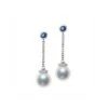 Boucles Pendantes Perles Akoya. Or Blanc, Saphirs Et Diamants