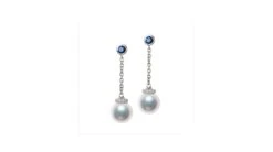 Boucles Pendantes Perles Akoya. Or Blanc, Saphirs Et Diamants