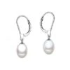 Boucles Oreilles Or Blanc - Dormeuse Perle Blanche Chine - 8.5/9mm