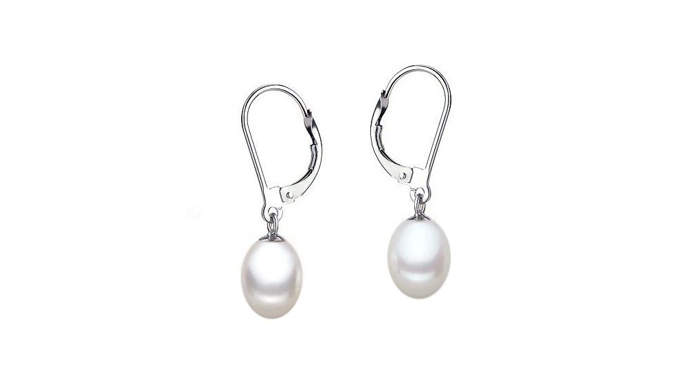 Boucles Oreilles Or Blanc - Dormeuse Perle Blanche Chine - 8.5/9mm 1 Boucles Oreilles Or Blanc - Dormeuse Perle Blanche Chine - 8.5/9mm