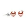 Boucles D'oreilles Clous. Perles Roses 8/9mm. Or Blanc