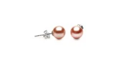 Boucles D'oreilles Clous. Perles Roses 8/9mm. Or Blanc
