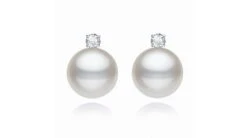 Boucles Oreilles Perles Et Puces Diamants. Or Blanc