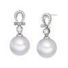 Boucles D'oreilles Bambou. Or Blanc, Perles Et Diamants