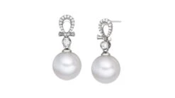 Boucles D'oreilles Bambou. Or Blanc, Perles Et Diamants