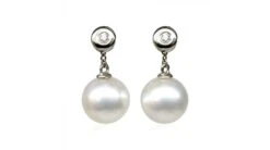 Boucles D'oreilles Perles De Chine. Disque D'or Blanc, Chaînette