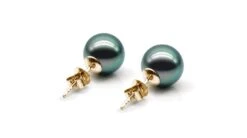 Boucles Oreilles Clous, Or Jaune - Perles De Tahiti Noires, Orient Vert - 9/10mm - GEMME -Maria || Simplicity Soldes ebt003 y 1