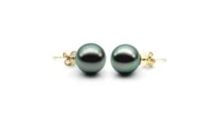 Boucles Oreilles Clous, Or Jaune - Perles De Tahiti Noires, Orient Vert - 9/10mm - GEMME -Maria || Simplicity Soldes ebt003 y 2