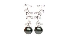 Boucles Oreilles Nature - Perles De Tahiti Noires - Or Blanc, Diamants