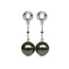 Boucles Oreilles - Perles De Tahiti Noires - Or Blanc, Diamants, Saphirs