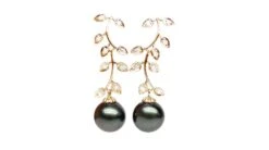 Boucles D'oreilles Nature - Perles De Tahiti Noires - Or Jaune, Diamants