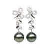 Boucles Oreilles Or Blanc - Perles De Tahiti - Diamants - Composition Florale