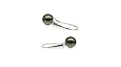 Boucles Oreilles Perles Tahiti - Crochets Perles Noires Paons - Or Blanc