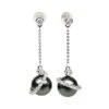 Boucles Oreilles Cercles Diamantés - Perles De Tahiti Noires - Or Blanc