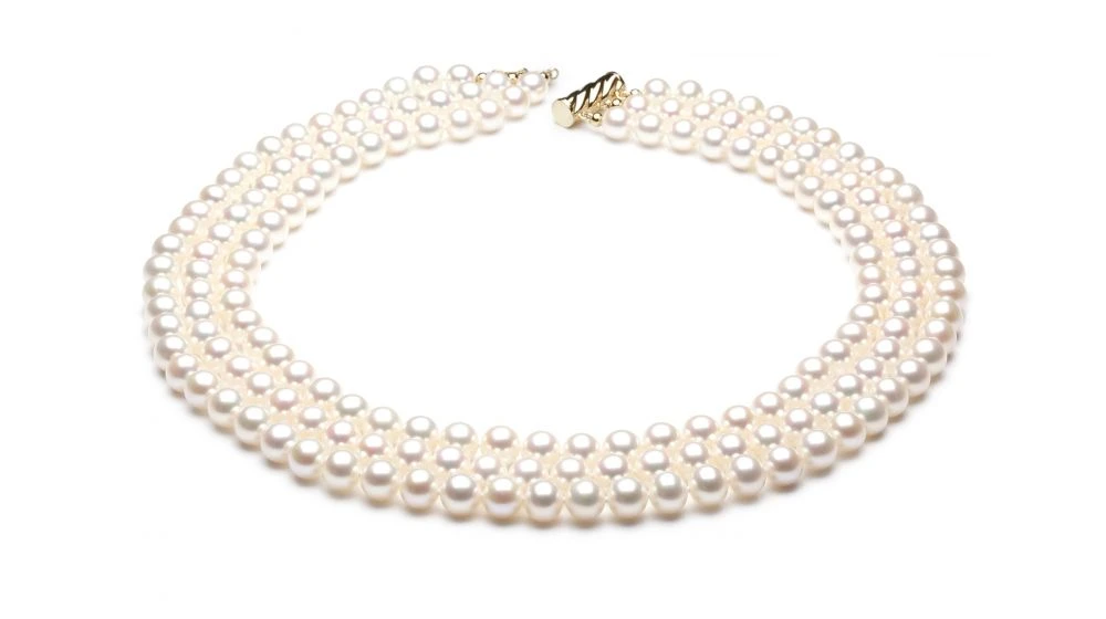 Collier 3 Rangs - Collier Triple Fil Perles Blanches - 7/7.5mm - AAA 1 Collier 3 Rangs - Collier Triple Fil Perles Blanches - 7/7.5mm - AAA