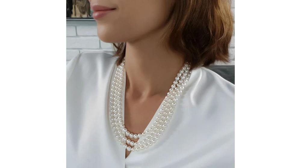 Collier 3 Rangs - Collier Triple Fil Perles Blanches - 7/7.5mm - AAA 5 Collier 3 Rangs - Collier Triple Fil Perles Blanches - 7/7.5mm - AAA – Image 5