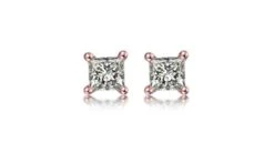 Puces Diamants Taille Princesse 0.20ct. Or Rose. Personnalisable