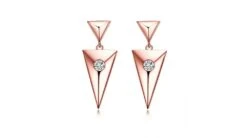 Pendants D'oreilles Triangles Or Rose. Diamants 0.10ct