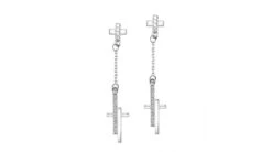 Boucles Oreilles Croix Pendante Or Blanc Diamants 0.21ct
