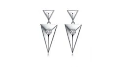 Pendants D'oreilles Triangles Or Blanc. Diamants 0.10ct