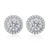 Boucles Oreilles Puces Pavées. Diamants 0.80ct Fleurs. Or Blanc 18cts