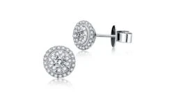 Boucles Oreilles Puces Pavées. Diamants 0.80ct Fleurs. Or Blanc 18cts -Maria || Simplicity Soldes owd032 5 1