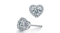 MARINA Boucles Oreilles Diamants 0.60ct. Or Blanc. Coeur -Maria || Simplicity Soldes owd036 5