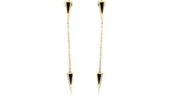 Pendants D'oreilles Or Jaune Et Agates Noires. Chaînettes